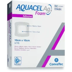 AQUACEL Ag Foam Adhesive 10 cm x 10 cm kiinnittyvä vaahtosidos
