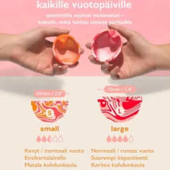 Bodyotics Kuukautislevyt poistorenkaalla oranssi ja punainen 2 kpl