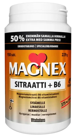 MAGNEX Sitraatti + B6-vitamiini magnesiumsitraattitabletti kampanjapakkaus 150 tabl