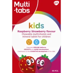 MULTI-TABS Kids vadelma-mansikka monivitamiini purutabletti 90 kpl