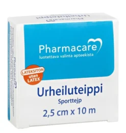 PHARMACARE Urheiluteippi 2,5 cm x 10 m valkoinen