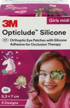 Solventum Opticlude Silicone midi silmälappu peittohoitoon lajitelma tytöille 50 kpl