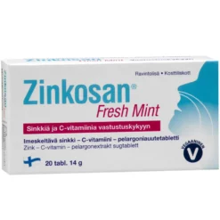 ZINKOSAN Freshint imeskeltävä sinkki – C-vitamiini – pelargoniauutetabletti