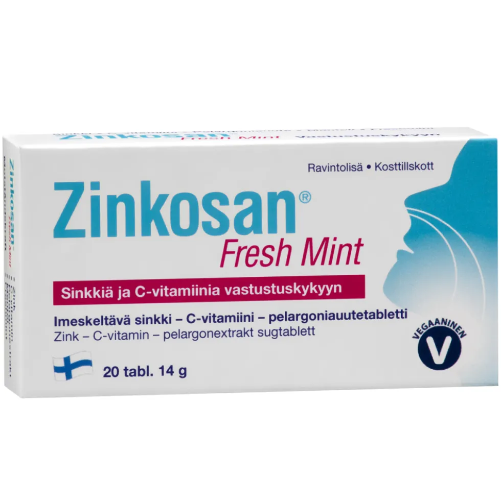 ZINKOSAN Freshint imeskeltävä sinkki – C-vitamiini – pelargoniauutetabletti